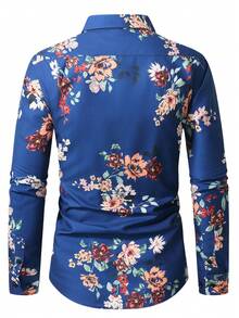 Manfinity AFTRDRK 男士印花长袖单排扣休闲衬衫 - 藏蓝色 - 查看 2