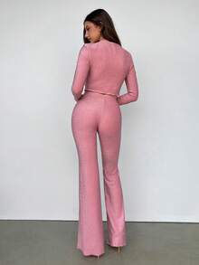 Sweetina 2 pezzi/Set Tunica a T-shirt lunga con cuore traforato metallizzato per donna - Rosa - Visualizzare 2