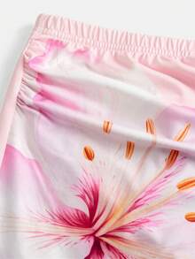 少女碎花不对称褶皱修身半身裙两件套，休闲百搭，适合夏季、度假、情人节穿着。 - 粉色 - 查看 4