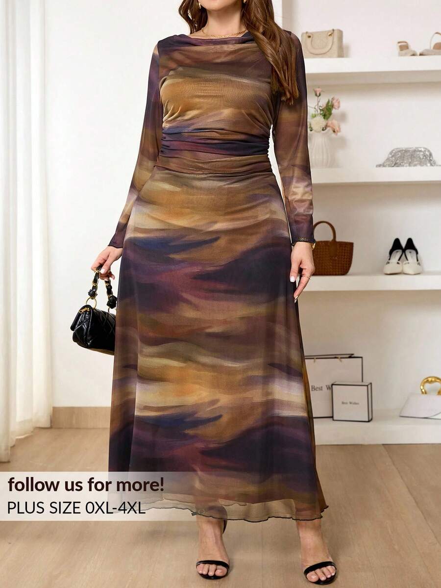 SHEIN Frenchy Váy in họa tiết nhuộm có mũ cỡ lớn dành cho nữ, váy rộng thanh lịch, thời trang, mới cho mùa xuân/hè, vải lưới mềm mại, độ co giãn cao, cỡ lớn - Nhiều màu - Xem 1