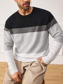 EASEVO Plus Size Men's Colorblock Long Sleeve Sweater For Autumn & Winter - Multicolor - View 4