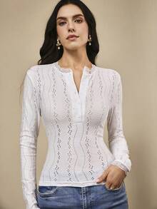 Penseblé Women's Fashionable, Exquisite, Romantic, Elegant Fitted T-Shirt Top, Autumn/Winter - White - View 3