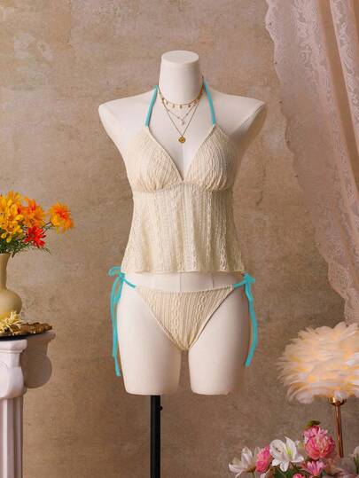 Bellisia Women's Summer Vacation Cute Special Fabric Floral Contrast Color V-Neck Tankini Women Bathing Suit Set Ladies Swimwear Set Swimsuit 3 Pieces Set Bathing Suits For Women 3 Pieces Set Vintage Swimsuits For Woman Women's Beach Bikinis Summer 2026 New Year Party Elegant Party Dress Beach Skirt Formal Dress Beach Shorts Beach Dresses Beach Outfit For Women Beach Set Beach Skirt Beach Pants Beach Outfits For Women Beach Dress For Women Elegant Women's Set Sparkly Top Sequin Plaid Leopard Graphic Flower White Black Red Pink Brown Green Water Green