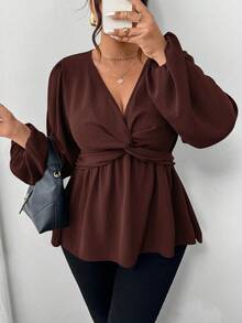 Firerie Koszula z długim rękawem i skręconym dołem w dużym rozmiarze, zielona