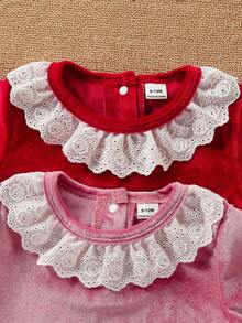 2 piezas Conjunto elegante de ropa para el hogar para niñas, con estampado floral en toda la prenda, top de manga larga con volantes en el bajo y pantalones largos, conjunto casual y de moda para niñas pequeñas, pijamas para niñas - Multicolor - Ver 3