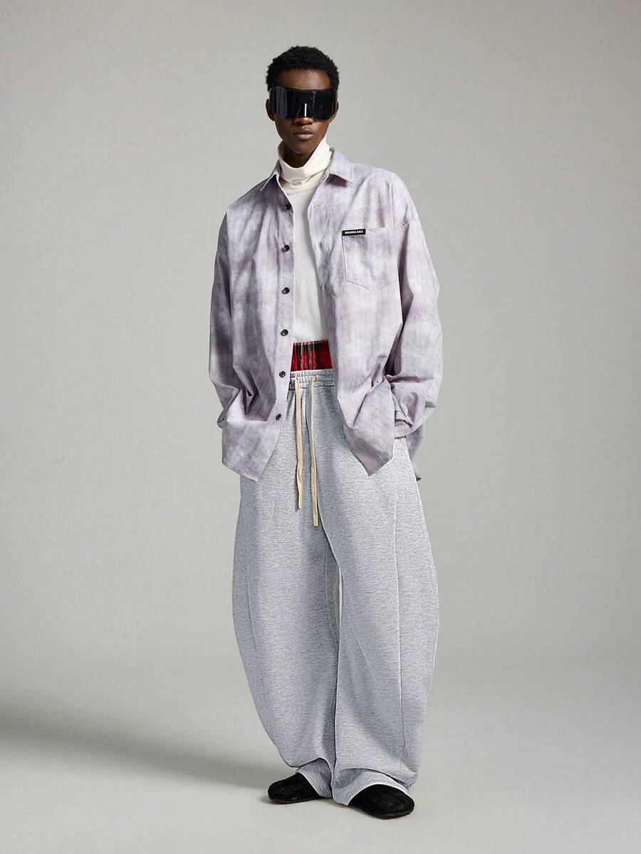 NEON BLANC Men's Loose Knit Long Plaid Sweatpants - Grey - View 1