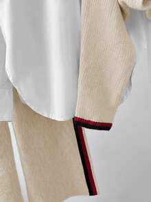 GlowEve 独特小众设计感灰色长袖针织衫，女士新款休闲宽松上衣，搭配条纹阔腿裤，女士针织两件套 - 彩色 - 查看 3