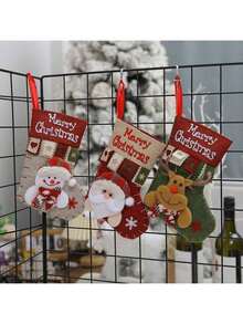 Joivida 1 件/3 件圣诞派对装饰圣诞老人雪人驯鹿复古小袜子圣诞树挂饰圣诞袜礼品袋糖果袋节日庆祝用品，圣诞节 - 彩色 - 查看 6