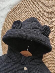 SHEIN Vintaside Kids Babygirl Baby GirlWinter Long Sleeve Hooded Jacket, Cute, Fashionable, Simple And Versatile Design, Perfect For Outdoor Travel, Providing Sufficient Cold Protection, Stylish And Practical - Black - View 7