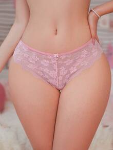 PetitDoll 女士时尚浪漫半透明蕾丝链条装饰丁字裤 - 粉色 - 查看 8