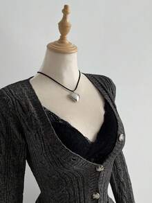 Elamini 1 件女式修身单排扣长袖针织开衫 - 黑色 - 查看 4