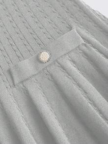 GlowEve Váy len ngắn tay dài màu xanh navy thanh lịch kiểu Pháp đầu thu, viền bèo nhún cổ điển, duyên dáng - Xám - Xem 3