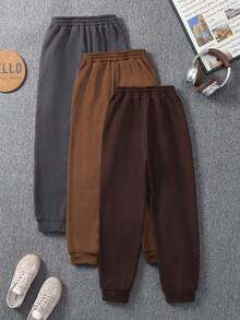 SHEIN Explorewe Pantalones jogger casuales de unicolor con cordón en la cintura para niño preadolescente - Multicolor - Ver 2