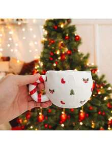 Joivida 1 件 230ml/7.8oz 陶瓷咖啡杯，可爱圣诞咖啡杯手工揉制节日陶瓷茶杯抹茶杯咖啡牛奶可可肉桂拿铁，创意节日圣诞节和生日礼物 - 彩色 - 查看 2