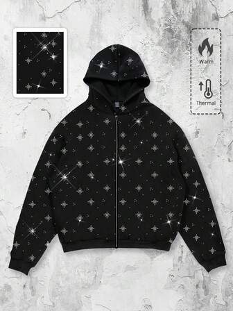 Street Life Men's Autumn/Winter Rhinestone Embellished Casual Couple Sweatshirt Hoodie, Long Sleeve Top