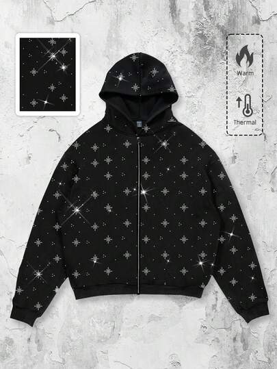 Street Life Men's Autumn/Winter Rhinestone Embellished Casual Couple Sweatshirt Hoodie Jacket