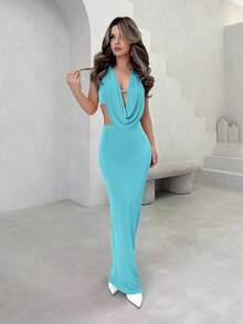 Jemour Set da 2 pezzi da donna, top smanicato scollato sulla schiena e gonna, sexy - Blu menta - Visualizzare 6