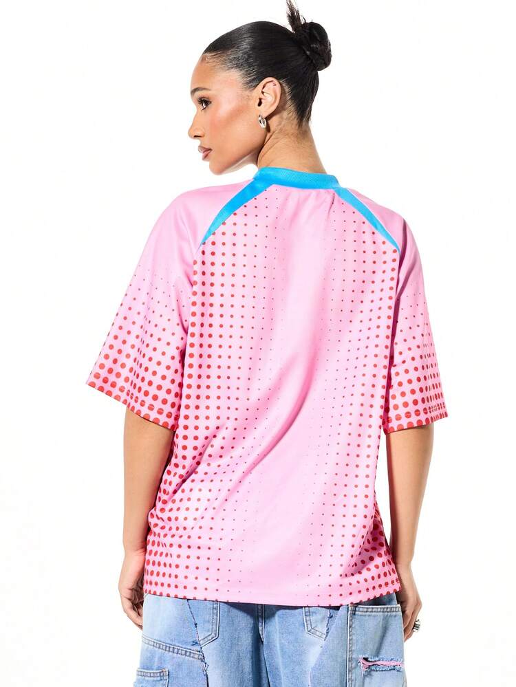 SUMWON WOMEN Oversized Polka Dot Raglan Top With Contrast Trim