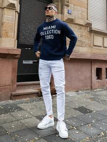 Artur Kramer 男式紧身弹力破洞机车牛仔裤 - 白色 - 查看 4