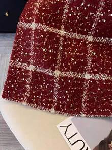 Serisse Chân váy chữ A họa tiết kẻ caro trang trí sequin thanh lịch dành cho nữ, Thu/Đông - Đỏ - Xem 9
