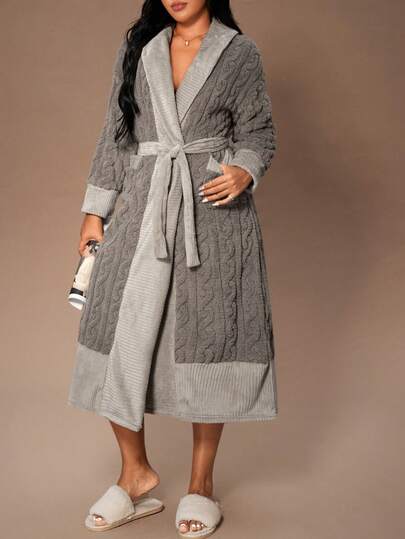 Lazeform Bata de mujer de manga larga con bloqueo de color y envolvente, batas de estar por casa de moda para mujer, batas esponjosas para mujer, batas para mujer, batas para mujer de invierno, batas de baño para mujer