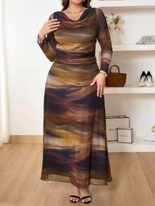 SHEIN Frenchy Váy in họa tiết nhuộm có mũ cỡ lớn dành cho nữ, váy rộng thanh lịch, thời trang, mới cho mùa xuân/hè, vải lưới mềm mại, độ co giãn cao, cỡ lớn - Nhiều màu - Xem 5