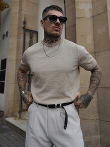 Artur Kramer Suéter informal de manga corta de punto de unicolor para hombre, para primavera/verano