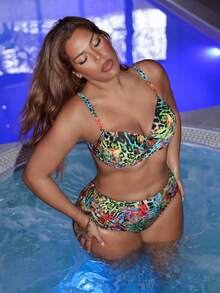Swim SXY Maillot de bain deux pièces à imprimé tropical pour femmes grande taille - Multicolore - Voir 4