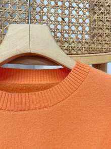 SHEIN ChicEase 新款女士冬季保暖圆领长袖毛衣 - 橘色 - 查看 3