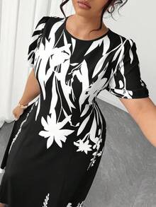 Elenzga Plus Size Women Elegant A-Line Waist Cinched Midi Dress, Flattering For Everyday & Commute - Black - View 5