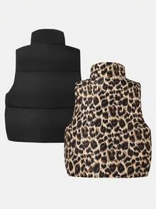 Gilet imbottito reversibile senza maniche per ragazze pre-adolescenti, nero e rosa, colletto casual, adatto per la scuola e gli spostamenti, autunno/inverno