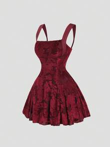 Sweetra Đầm suông không tay cổ vuông thắt eo, hở lưng, buộc dây, cổ điển thanh lịch màu đỏ tía, dự tiệc và mặc hàng ngày đa năng dành cho nữ - Màu Đỏ Sâu - Xem 3