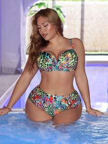 Swim SXY Maillot de bain deux pièces à imprimé tropical pour femmes grande taille - Multicolore - Voir 1