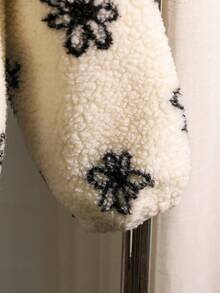 Genkimix Kids New Arrival Korean Style Tween Girl Floral Thermal Lined Zip-Up Jacket, Autumn/Winter - Black - View 5