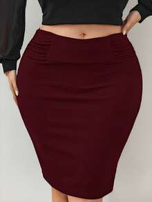 Firerie Falda tubo elegante con pliegues de unicolor para mujer de talla grande - Burdeos - Ver 6