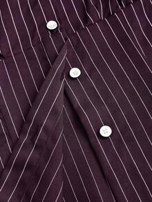 Sweetra 时尚撞色纹理纽扣修身腰部修身条纹领长袖女式衬衫 - 紫色 - 查看 6