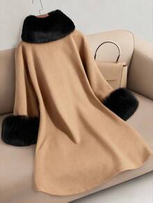 GlowEve CURVE Plus Size Women's Elegant Overcoat With Fur Collar And Belt