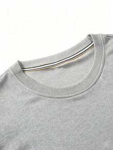 Manfinity Homme 男士休闲日常通勤时尚街头风圆领卫衣，印有建筑图案和标语，宽松版型，保暖内衬，适合秋冬季节穿着，长袖上衣 - 灰色 - 查看 3