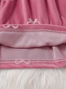 SHEIN Baby Girls' Doll Collar Ruffle Bow Puff Sleeve A-Line Dress. Doll Collar Design, Cute And Fashionable. 3D Bow And Puff Sleeves, Classic A-Line Silhouette, Exquisite And Elegant. Whether Taking Your Little One Out For Play Or Attending A Party, This Dress Will Make Your Baby The Center Of Attention. - Pink - View 7