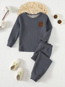 SHEIN 2pcs Young BoyCute Casual Pajama Set, Long Sleeve Round Neck Top And Slim Fit Long Pants, Comfortable Loungewear, Suitable For Autumn/Winter - Baby Blue - View 5
