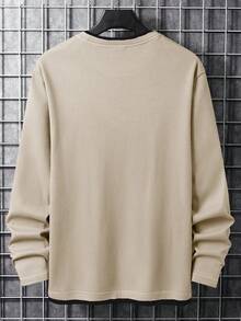 Manfinity Homme 男士休闲撞色圆领长袖T恤，秋季 - 杏色 - 查看 2