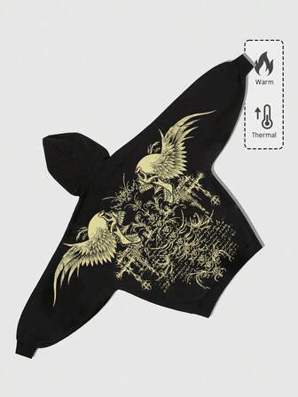 Schwarzer Oversized Gothic Kapuzenpullover, modisches Fledermausärmel Design, für den Winter