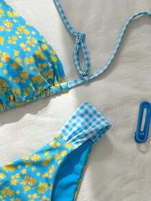 Swim Mod Bộ đồ bơi họa tiết hoa ngọt ngào dành cho nữ mùa xuân/hè, có dây đeo kẻ caro và vải hoa, đồ bơi phong cách tiệc tùng ngọt ngào INS - Nhiều màu - Xem 4