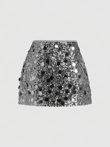 Sweetra 女式时尚多色亮片优雅裙裤 - 深灰色 - 查看 2