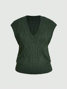 Sunspun Plus Size Solid V-Neck Casual Versatile Pullover Sweater Vest Knit Top