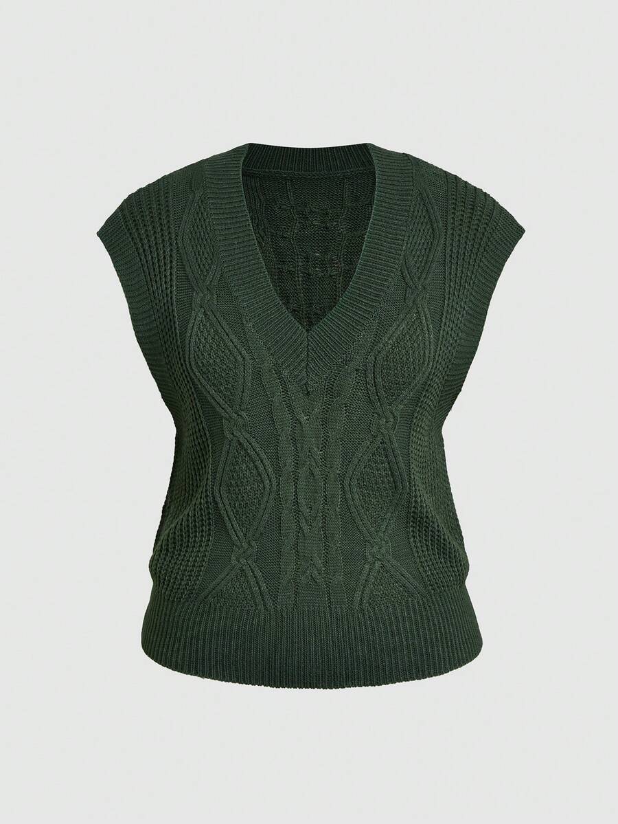 Sunspun Plus Size Solid V-Neck Casual Versatile Pullover Sweater Vest Knit Top