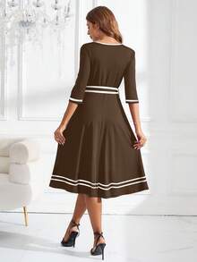 Ellevyn Váy đi làm thanh lịch dành cho nữ, phù hợp với giáo viên - màu nâu - Xem 5