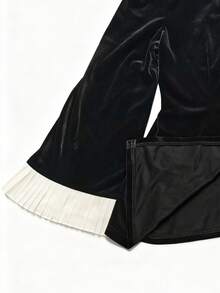 GlowEve Chemise à manches longues et col en V pour femmes avec décoration de faux perles et design de bouton métallique soleil, élégante - Noir - Voir 3