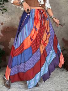 Whyspr Grunge Cottage Punk Plus Size Women's Colorful Vintage Asymmetrical A-Line Skirt - Multicolor - View 8