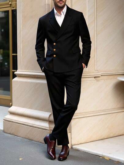 Manfinity Bizformal Conjunto de traje de un solo abotonado de unicolor para hombres, solapa, traje de 2 piezas para hombres, traje de boda, que se puede combinar fácilmente con bodas, fiestas, negocios, ceremonias de graduación, citas, trabajo, reuniones, bailes y otros trajes formales de negocios (chaqueta y pantalones del traje), un gran regalo para amigos, padres, hermanos e hijos